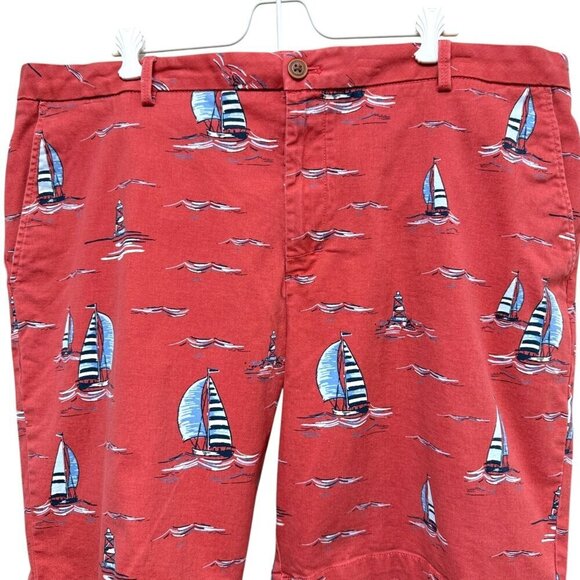 IZOD Saltwater Boat Shorts Size 40 Mens Nautical Preppy Coral Red Cotton - Picture 2 of 9
